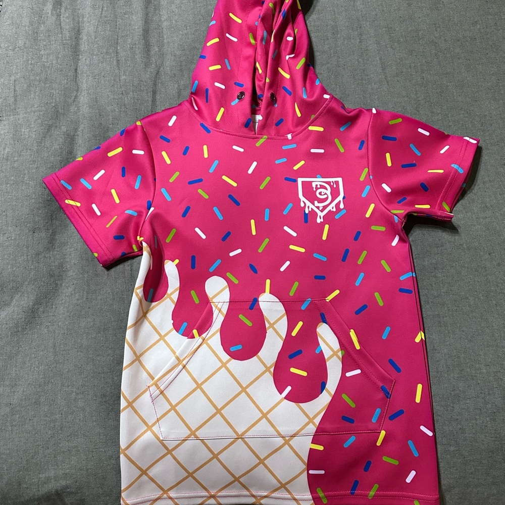 Kids Pink Ice Cream Cone Hoodie Tee with Sprinkles